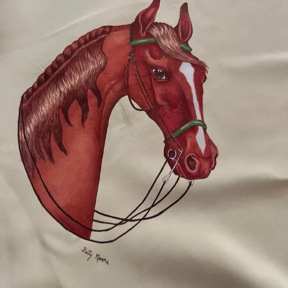 Vintage Equestrian Scarf Featuring Horse and Jockey Motif 30 x 33